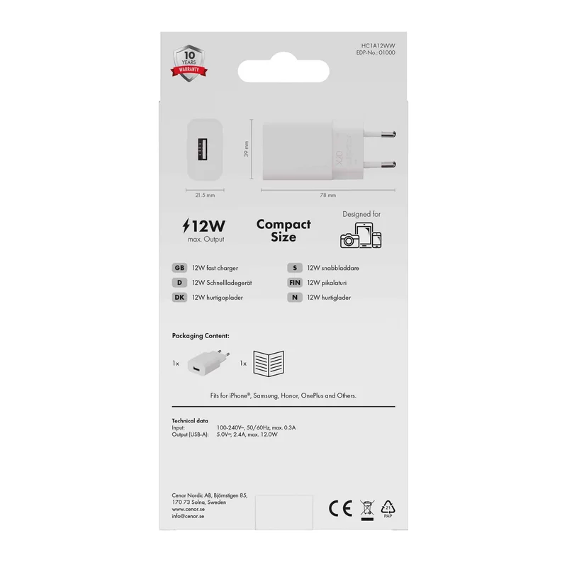 X2O 12W hjemmelader USB-A hvid - 3401000