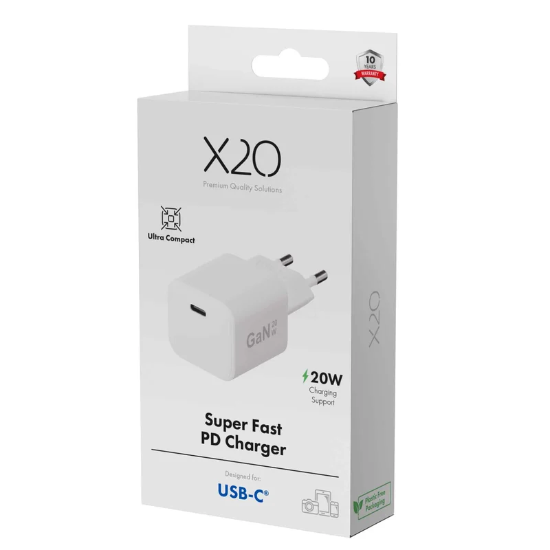 X2O 20W hjemmelader USB-C GaN hvid - 3401002