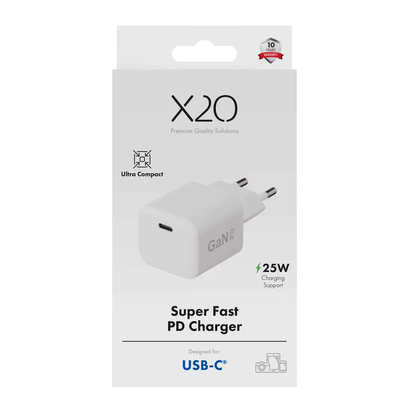 X2O 25W hjemmelader USB-C GaN hvid - 3401005