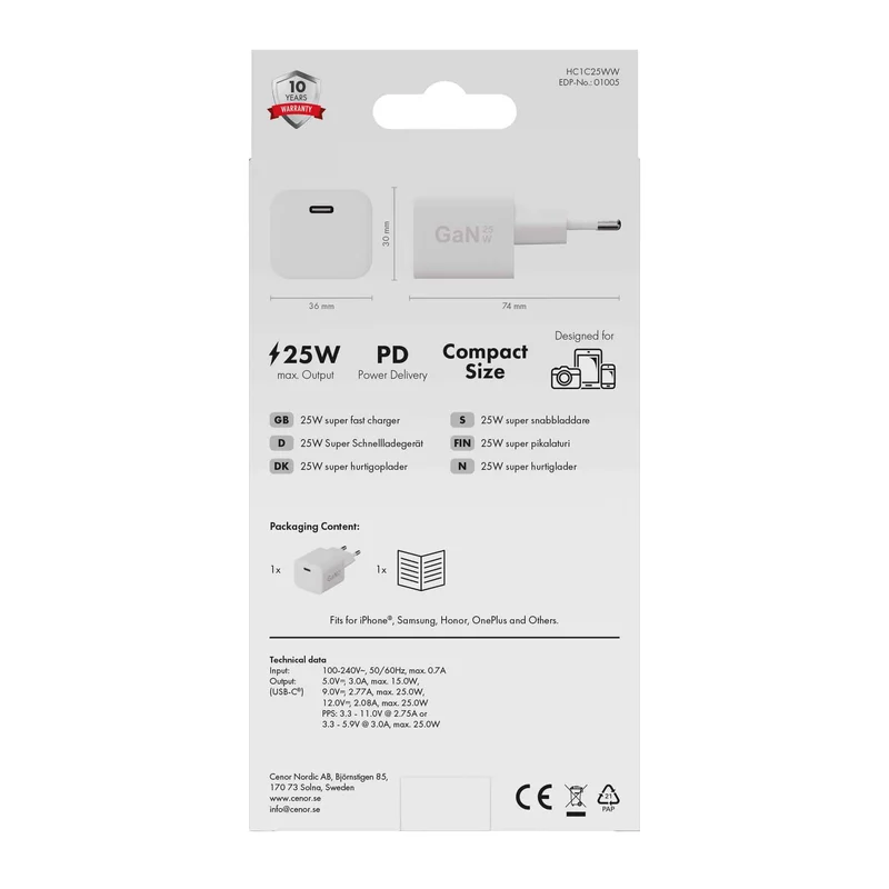X2O 25W hjemmelader USB-C GaN hvid - 3401005
