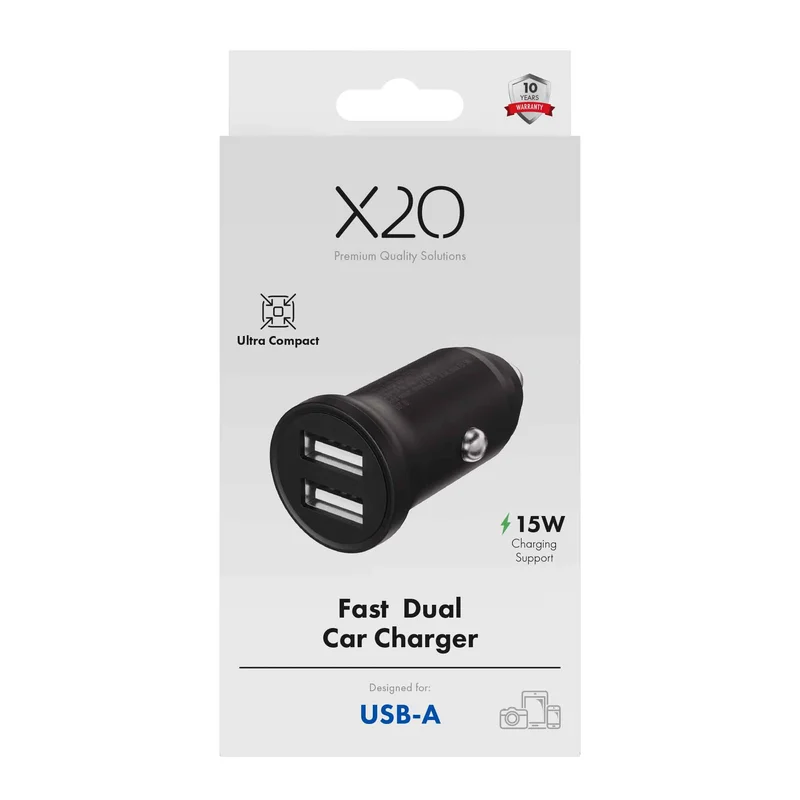 X2O 2x12W dobbelt billader USB-A/A sort - 3401012
