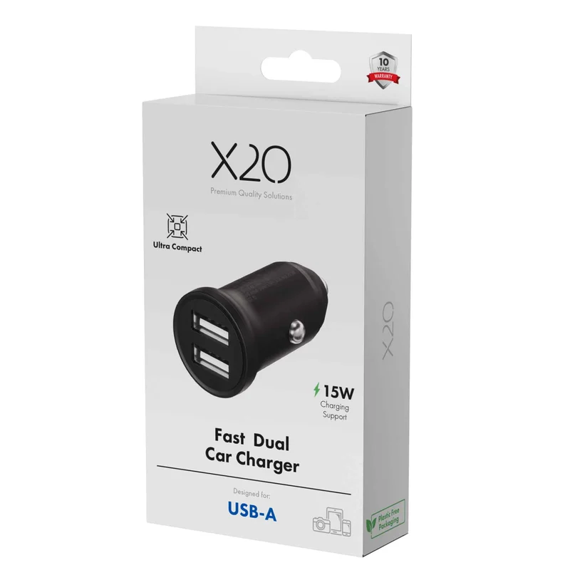 X2O 2x12W dobbelt billader USB-A/A sort - 3401012