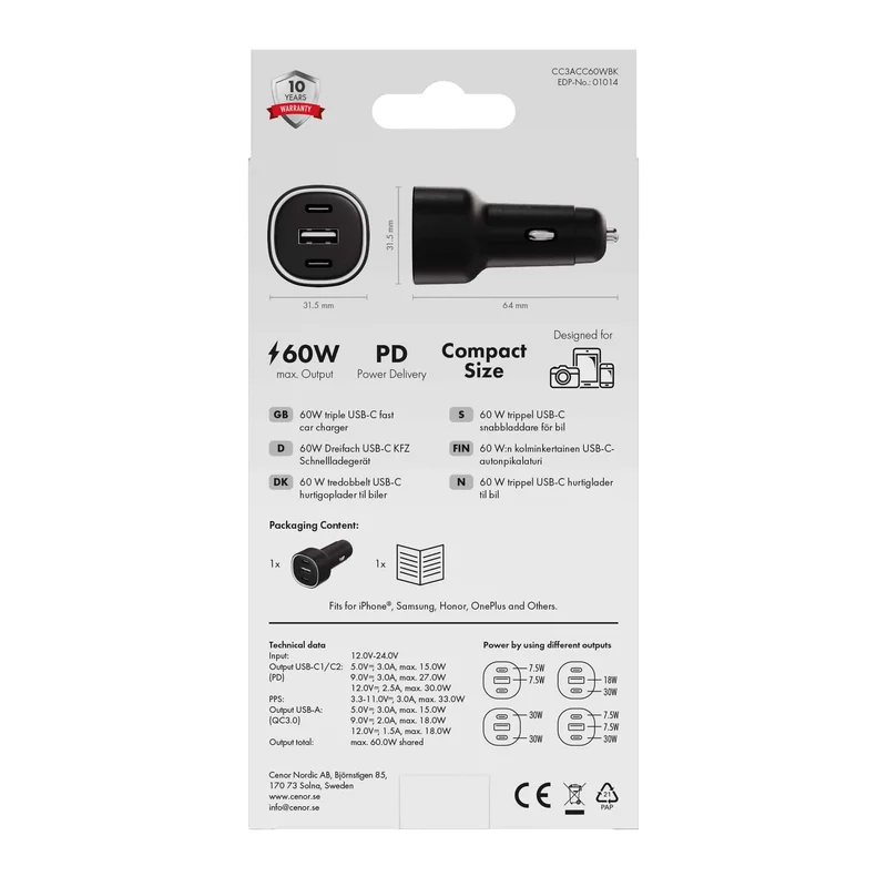 X2O 60W tredobbelt billader USB-C/C/A sort - 3401014