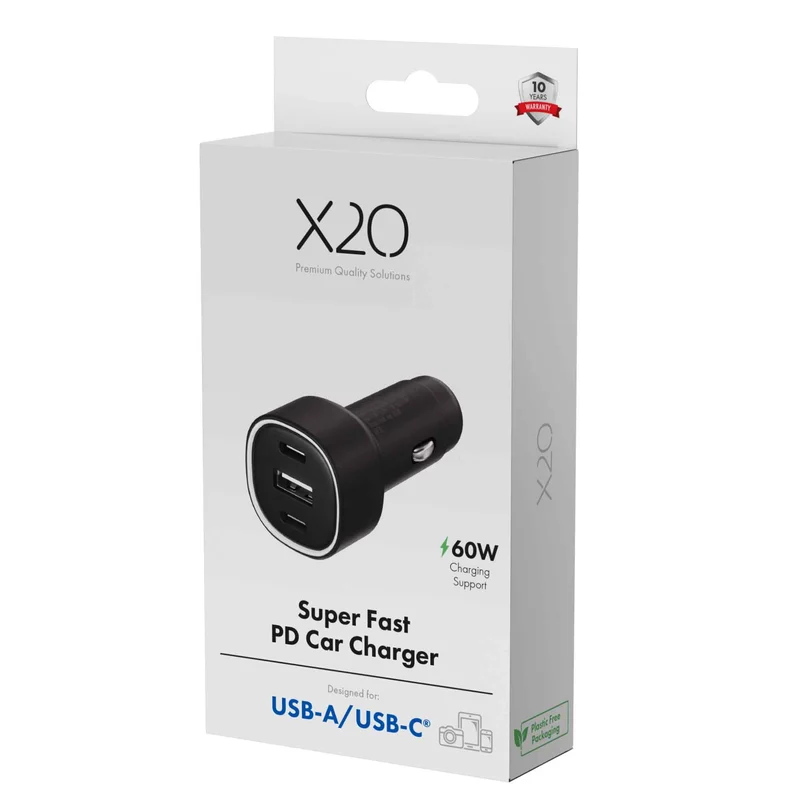 X2O 60W tredobbelt billader USB-C/C/A sort - 3401014