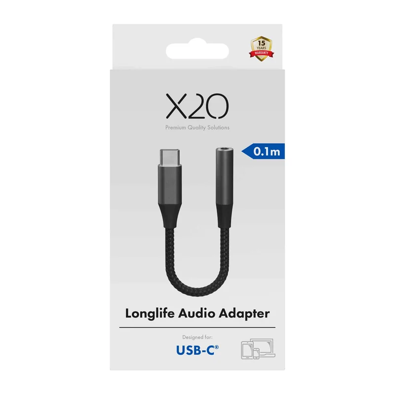 X2O Longlife USB-C-lydadapter USB-C/3,5 mm 0,1 m sort - 3401016