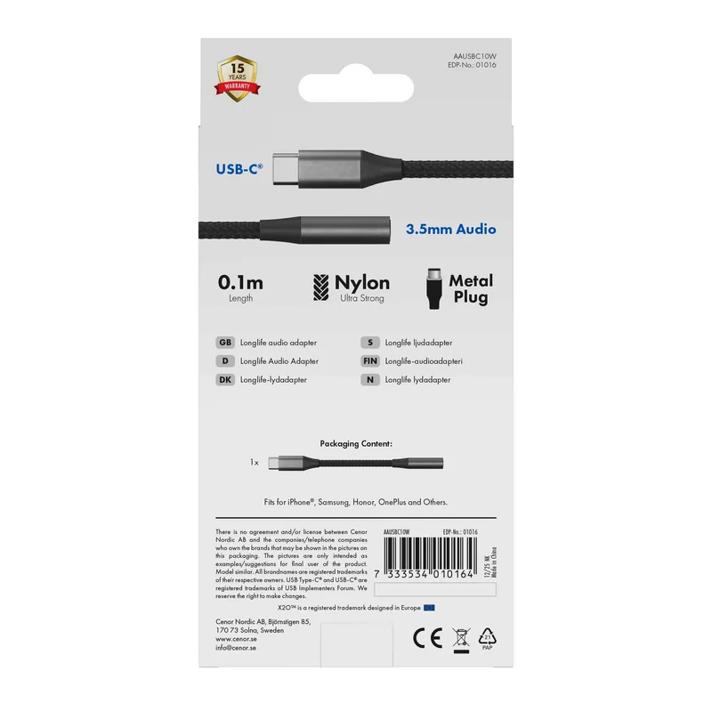 X2O Longlife USB-C-lydadapter USB-C/3,5 mm 0,1 m sort - 3401016