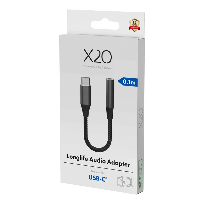 X2O Longlife USB-C-lydadapter USB-C/3,5 mm 0,1 m sort - 3401016