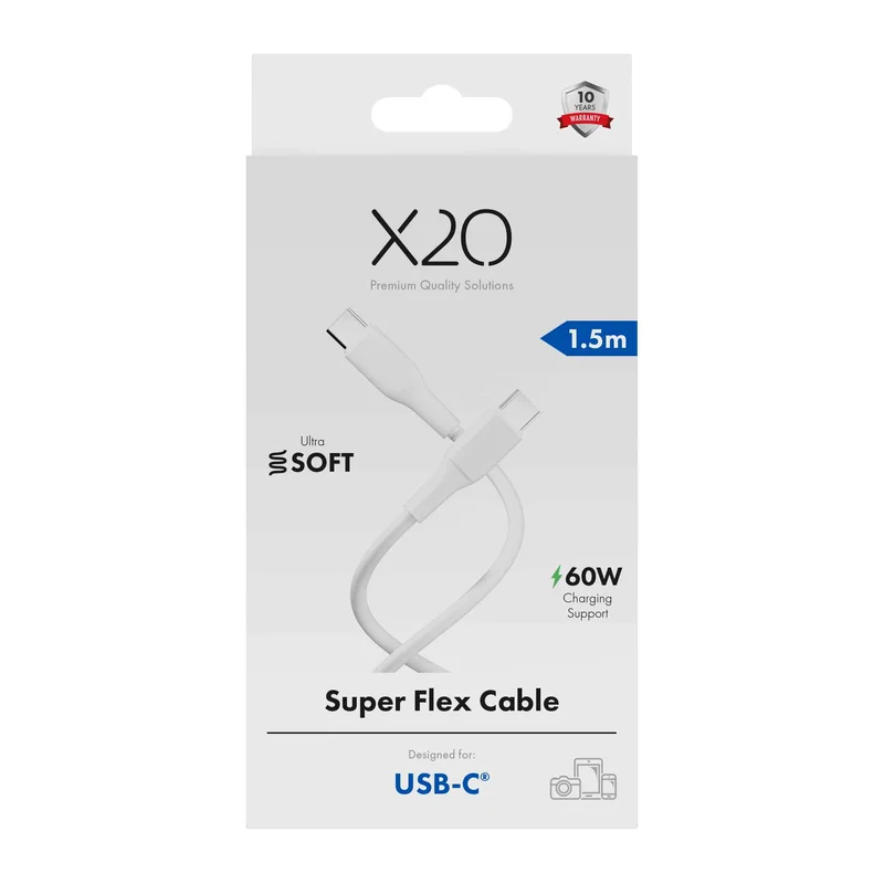 X2O SUPERFLEX 60W USB-C/C-kabel 1,5 m hvid - 3401020