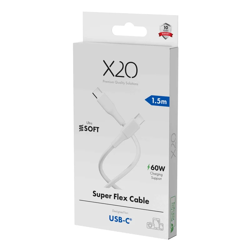 X2O SUPERFLEX 60W USB-C/C-kabel 1,5 m hvid - 3401020