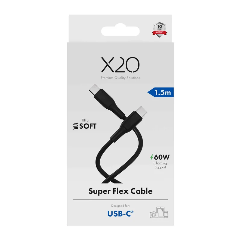 X2O SUPERFLEX 60W USB-C/C-kabel 1,5 m sort - 3401021