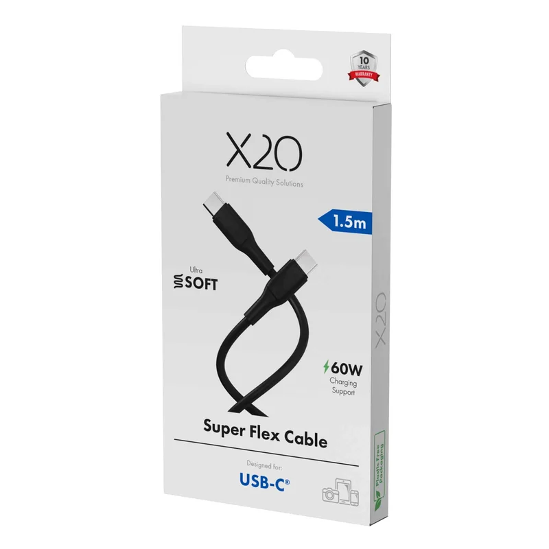 X2O SUPERFLEX 60W USB-C/C-kabel 1,5 m sort - 3401021