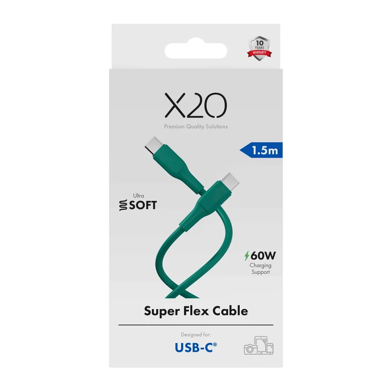 X2O SUPERFLEX 60W USB-C/C-kabel 1,5 m blågrøn - 3401022