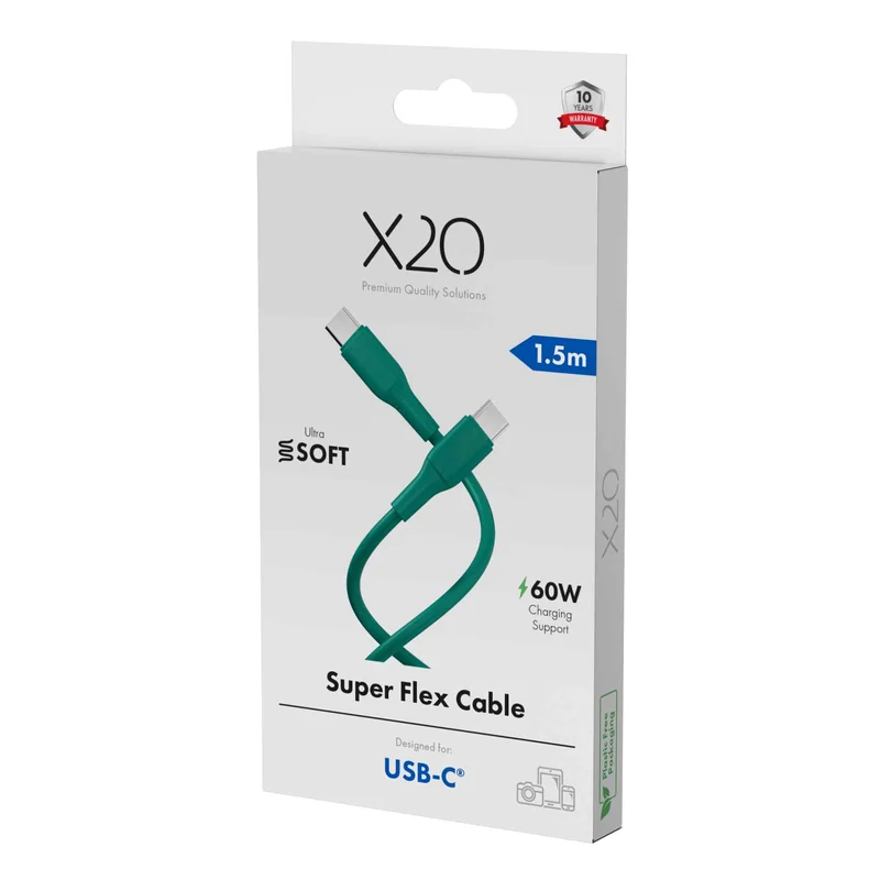 X2O SUPERFLEX 60W USB-C/C-kabel 1,5 m blågrøn - 3401022