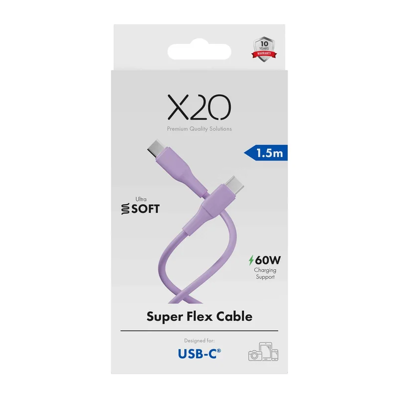 X2O SUPERFLEX 60W USB-C/C-kabel 1,5 m lyserød - 3401023