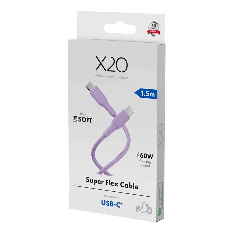 X2O SUPERFLEX 60W USB-C/C-kabel 1,5 m lyserød - 3401023