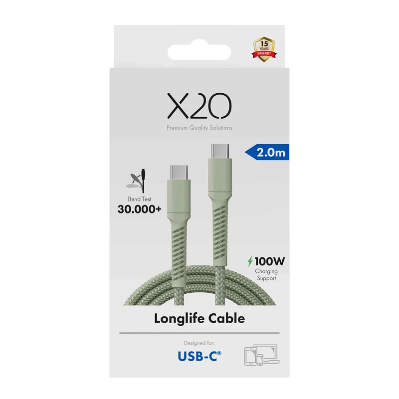 X2O Longlife 100W USB-C/C-kabel 2 m salvie - 3401031