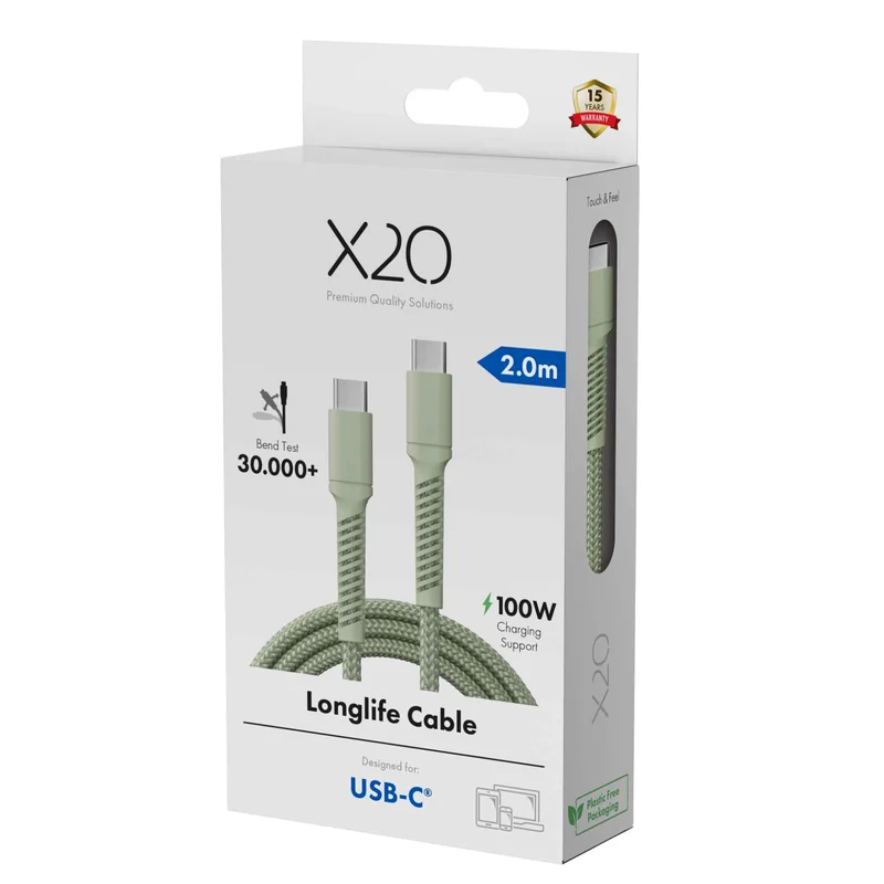 X2O Longlife 100W USB-C/C-kabel 2 m salvie - 3401031
