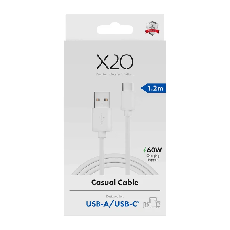 X2O Basic USB-A/C 60W-kabel 1,2 m hvid - 3401040