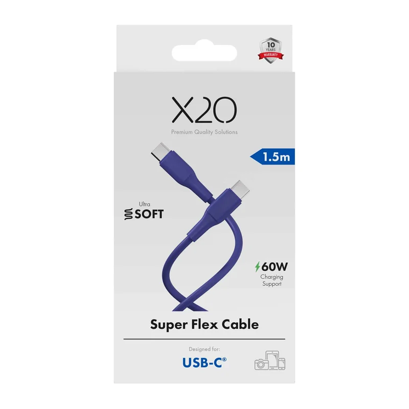 X2O SUPERFLEX 60W USB-C/C-kabel 1,5 m mørkeblå - 3401052