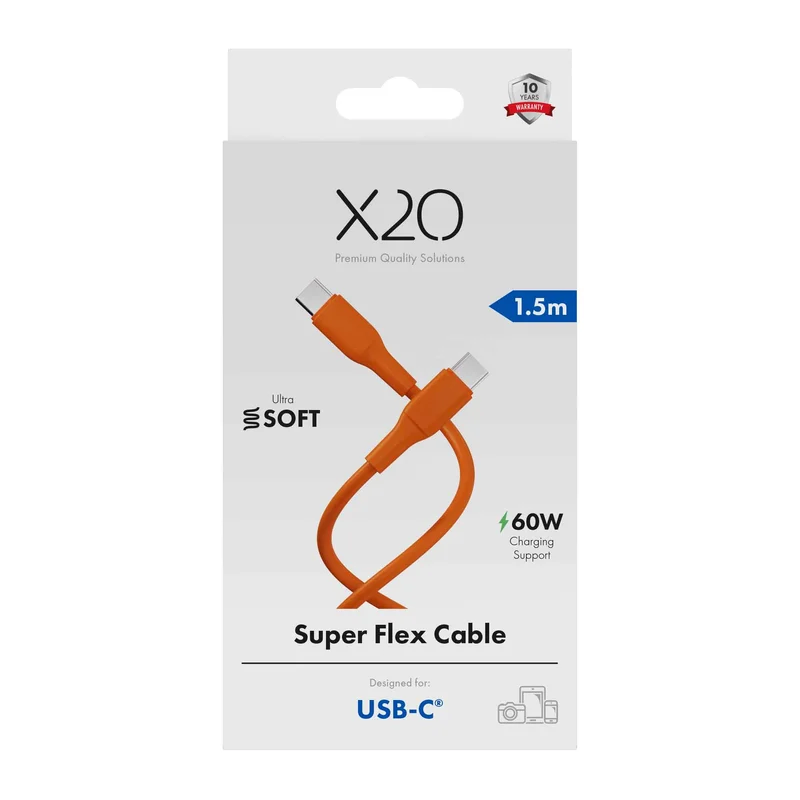 X2O SUPERFLEX 60W USB-C/C-kabel 1,5 m orange - 3401053
