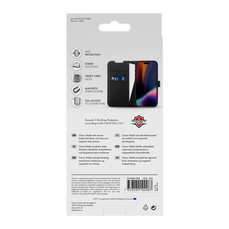 X2O Classic Wallet Apple iPhone 17 Pro Max Sort - 3410008