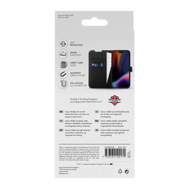 X2O Classic Wallet Apple iPhone 17 Pro Sort - 3410017