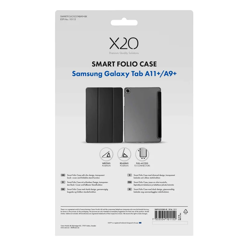 X2O Smart Folio Etui Samsung Galaxy Tab A11+/A9+ Sort - 3410115