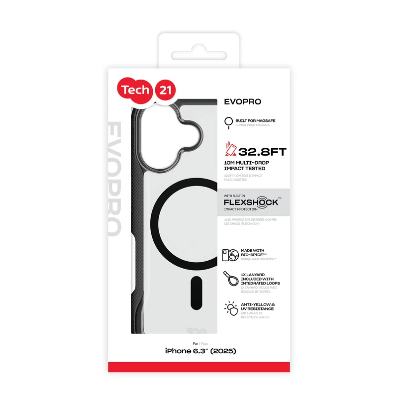 Tech21 Evo Pro MagSafe med håndsnor Apple iPhone 17 Clear/Sort - 5960711