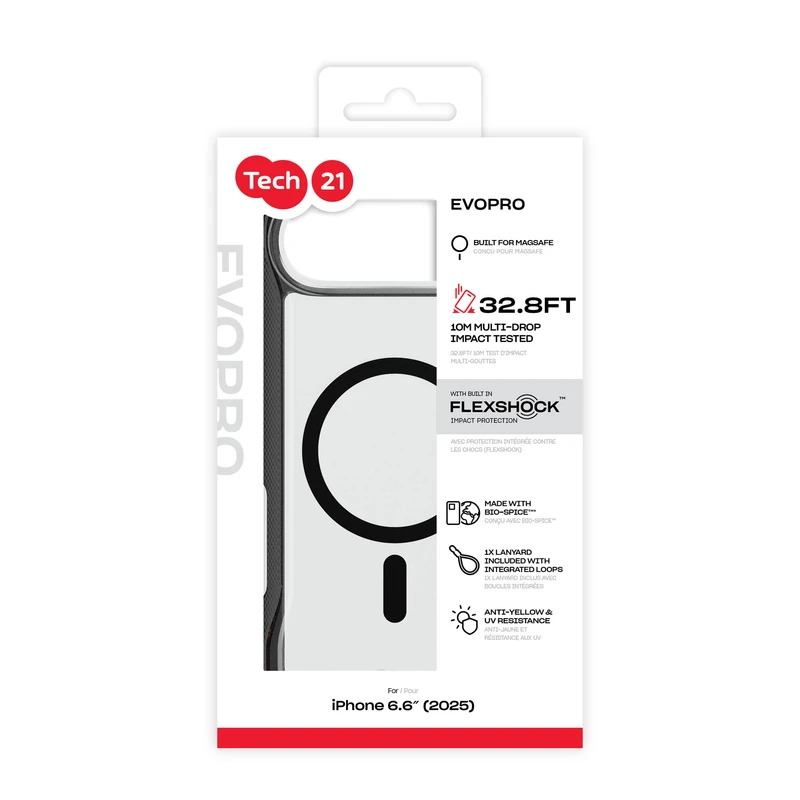 Tech21 Evo Pro MagSafe m. håndsnor Apple iPhone Air Clear/Sort - 5960721