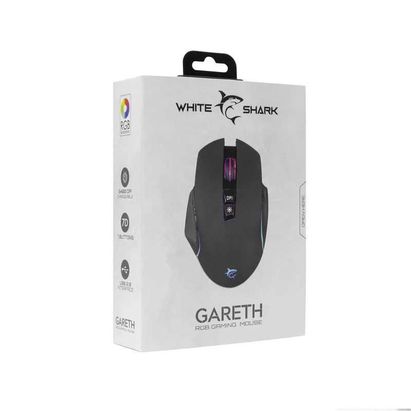 White Shark GARETH Gaming Mus Kablet 7D 6.400dpi Sort - 7326896