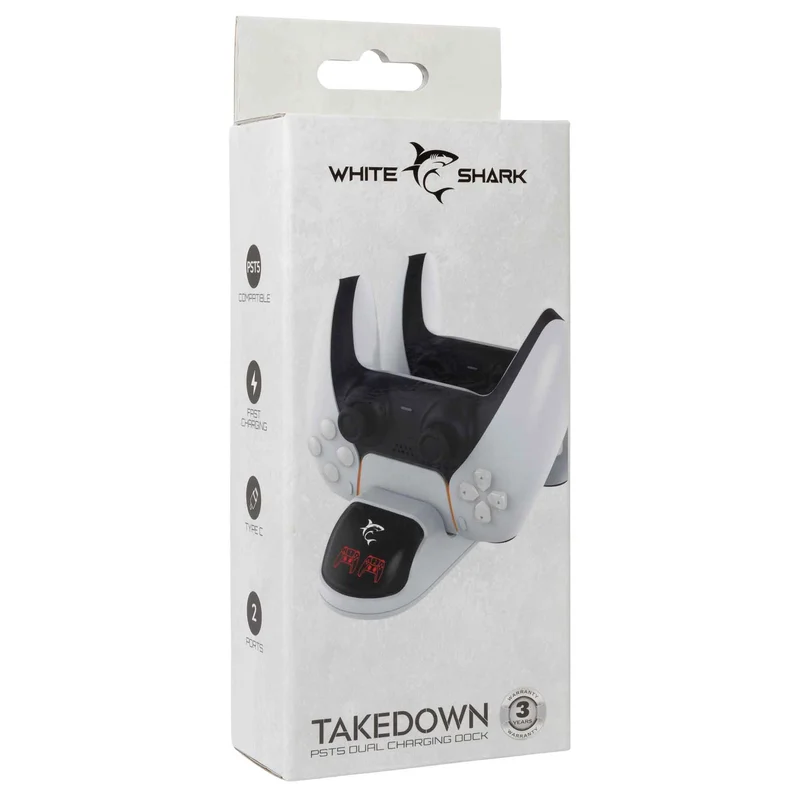 White Shark TAKEDOWIN PS5 Controller Ladestander, Hvid - 7326944
