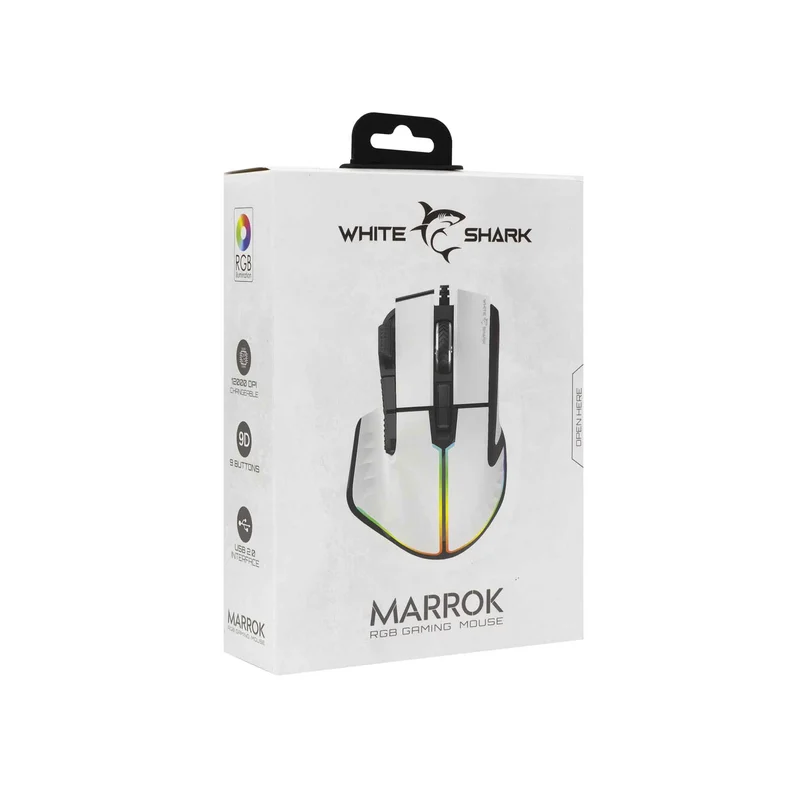 White Shark MARROK Gaming Mus Kablet 9D 12.000dpi Hvid - 7327117
