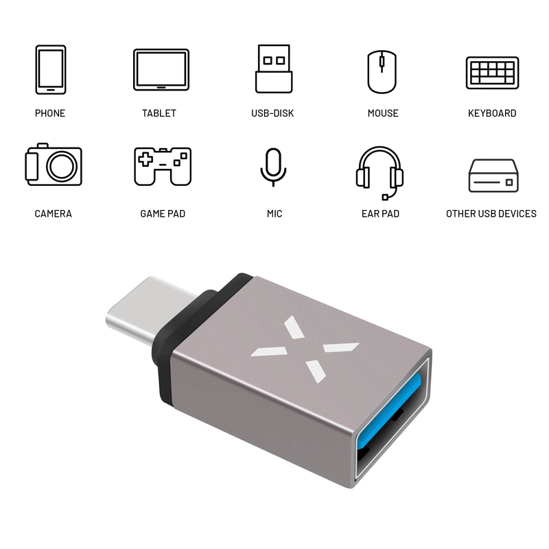 FIXED LINK USB-C Han til USB-A Hon adapter Grå - 8011749