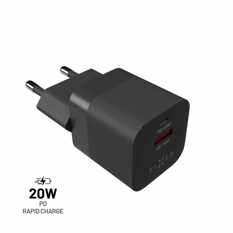 FIXED Hurtig Mini Hjemmeoplader 20W USB-C PD/USB-A Sort - 8014585
