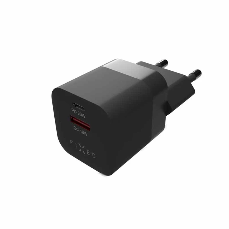 FIXED Hurtig Mini Hjemmeoplader 20W USB-C PD/USB-A Sort - 8014585