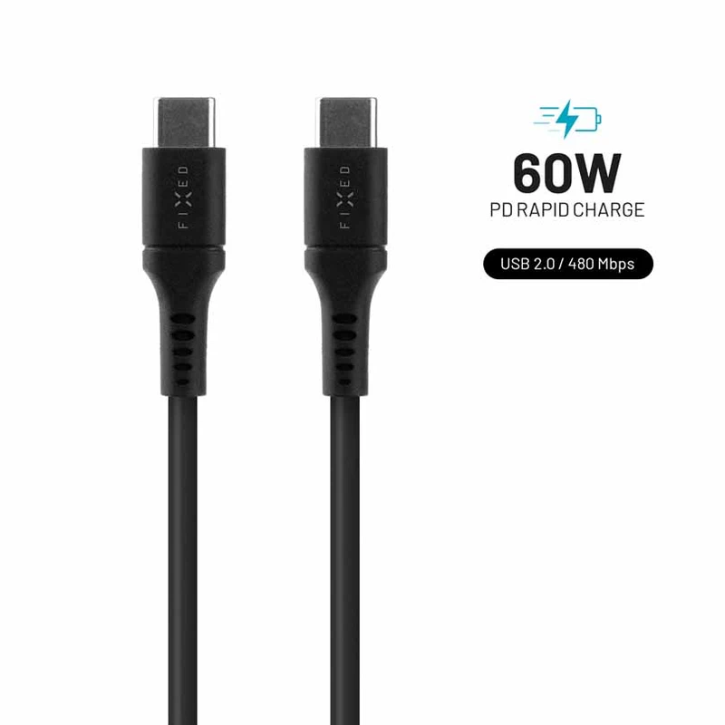 FIXED LIQUID silikone kabel 60W USB-C/C 2m Sort - 8014729
