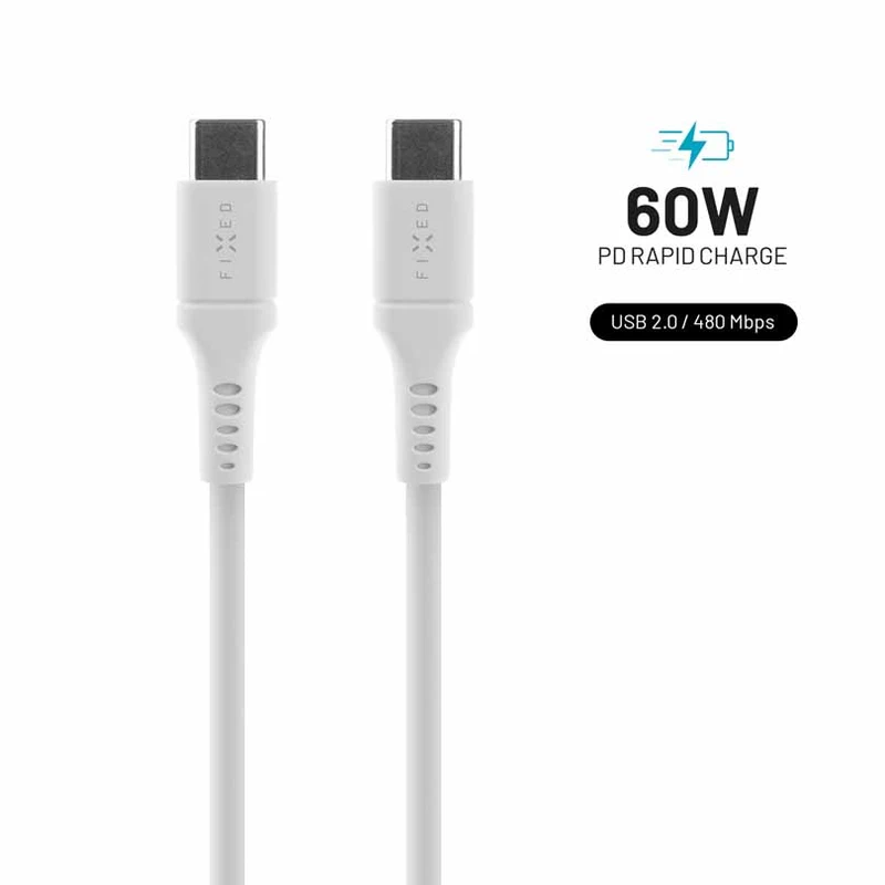 FIXED LIQUID silikone kabel 60W USB-C/C 2m Hvid - 8014730