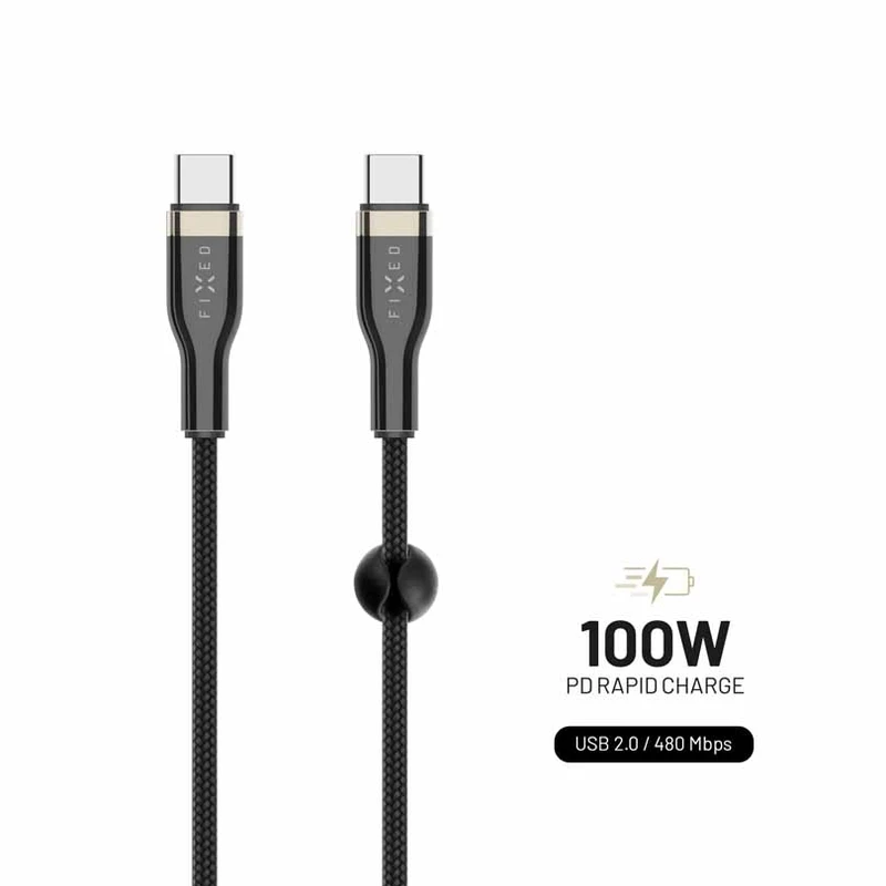 FIXED METAL 100W USB-C/C flettet kabel 1.2m Sort - 8014739