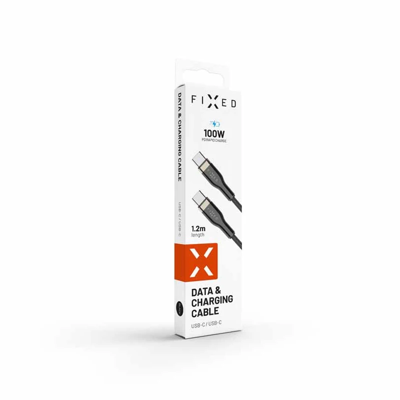 FIXED METAL 100W USB-C/C flettet kabel 1.2m Sort - 8014739