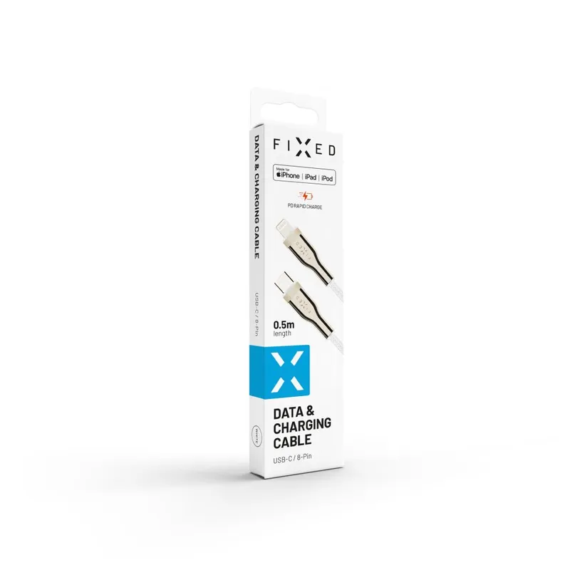 FIXED METAL USB-C/Lightning MFI flettet kabel 0.5m Hvid - 8014743