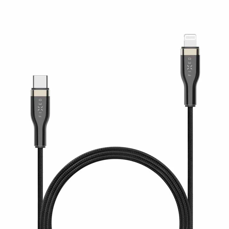 FIXED METAL USB-C/Lightning MFI flettet kabel 2m Sort - 8014746