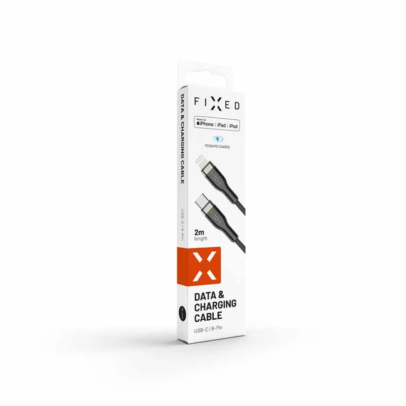 FIXED METAL USB-C/Lightning MFI flettet kabel 2m Sort - 8014746