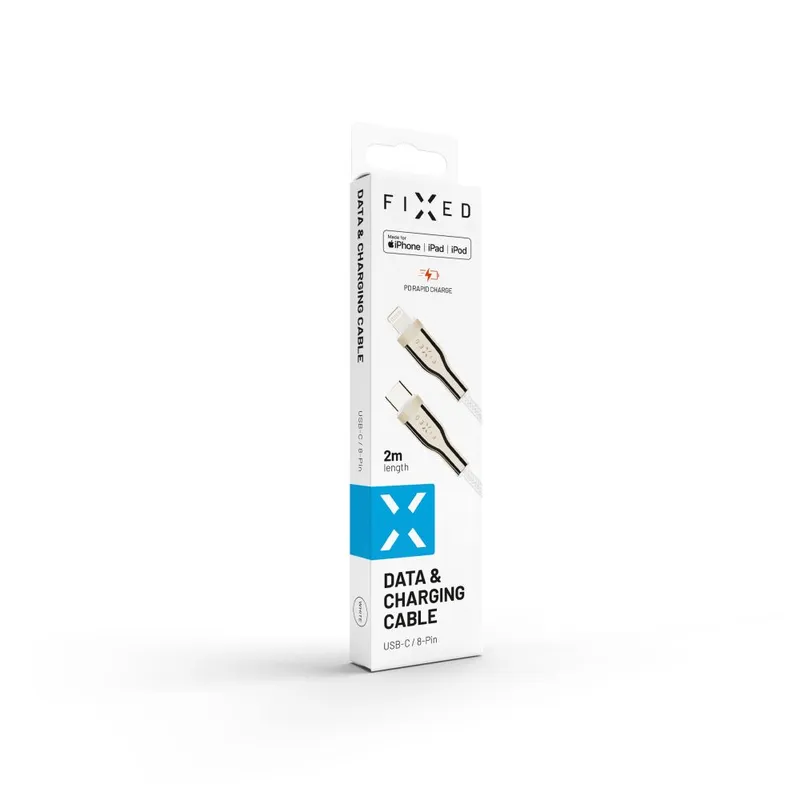 FIXED METAL USB-C/Lightning MFI flettet kabel 2m Hvid - 8014747