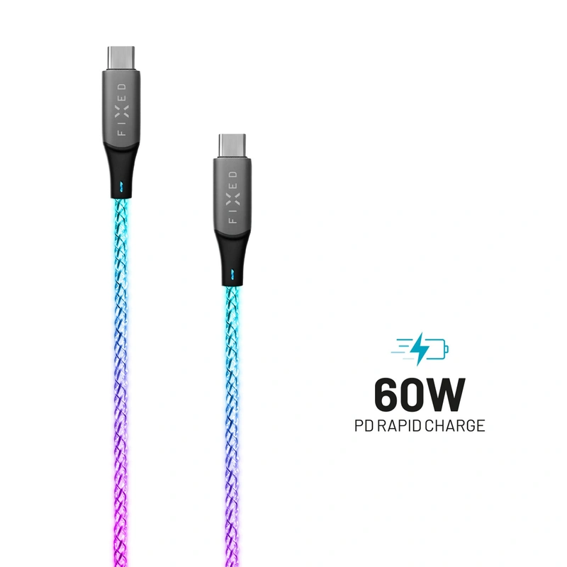 FIXED LED Gaming USB-C/C 60W kabel 1.2m Flerfarvet - 8014900