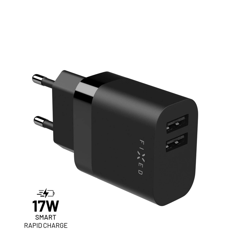 FIXED Hjemmeoplader 2xUSB-A 17W Sort - 8014995