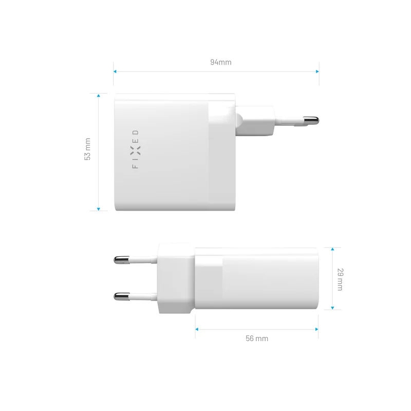 FIXED Super Hurtig Hjemmeoplader 65W 2xUSB-C PD 3.0 Hvid - 8015001
