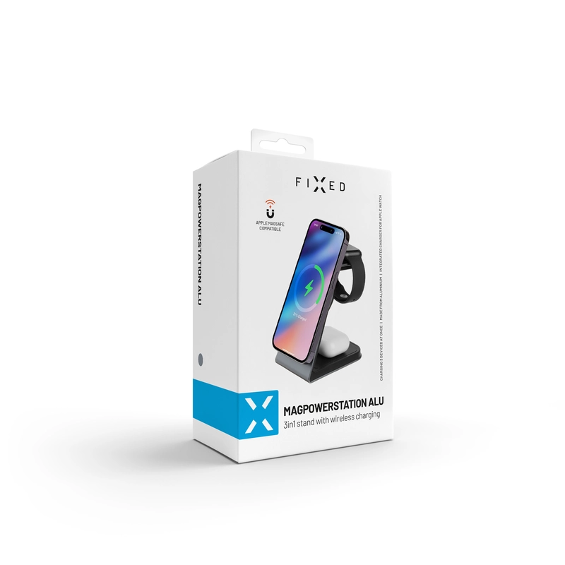 FIXED 3in1 Mag Aluminium trådløs opladningsstation Sort - 8015423