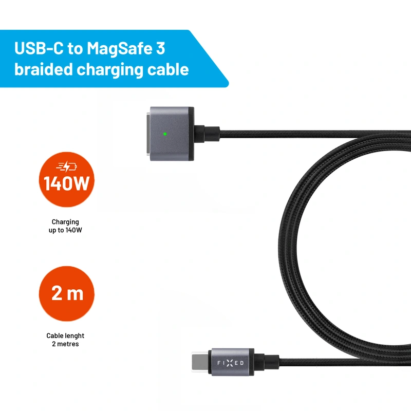 FIXED MacBook MagSafe 3 140W USB-C kabel 2m Sort - 8016104