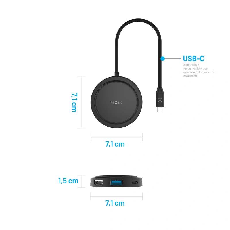 FIXED MagHub 7 i 1 USB-C HUB 4K & trådløs opladning Sort - 8016457