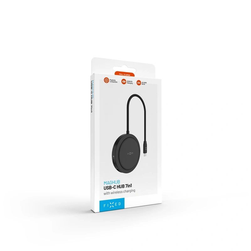 FIXED MagHub 7 i 1 USB-C HUB 4K & trådløs opladning Sort - 8016457